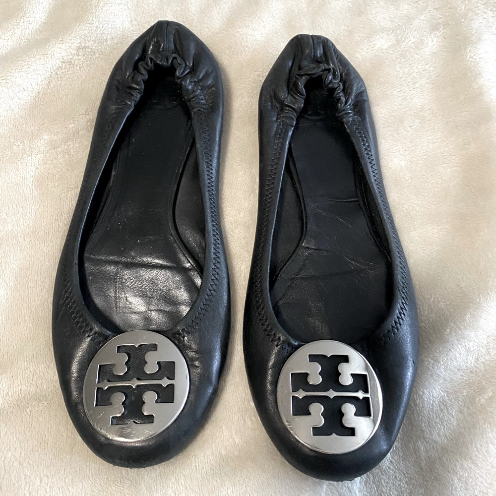 Black leather flats